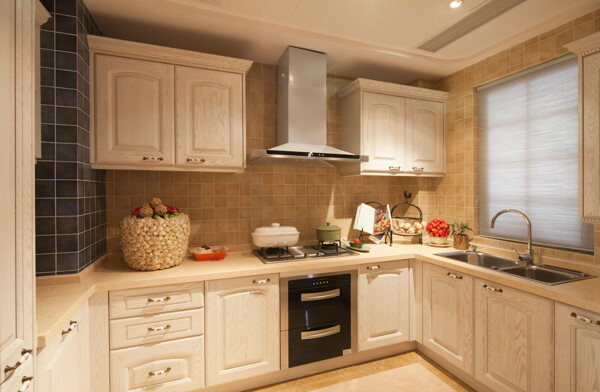 现代时尚厨房白色厨具室内装修效果图