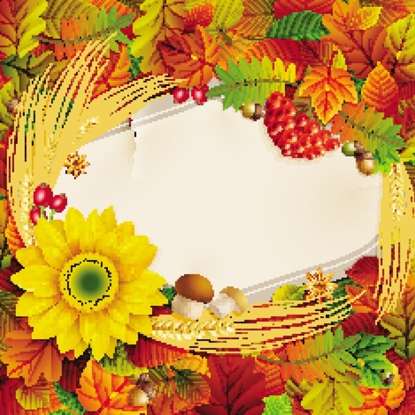 一个晴朗的秋天树叶相框背景矢量素材01