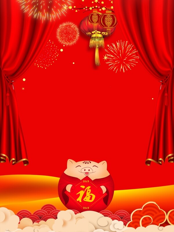 2019猪年红色喜庆新年背景设计