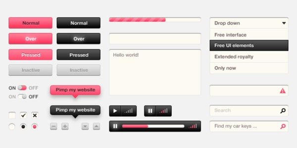 一套粉色和黑色的UI素材