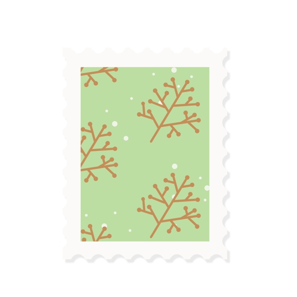 卡通圣诞邮票小树枝简约可爱设计元素