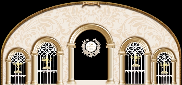 欧式婚礼舞台香槟金背景板设计