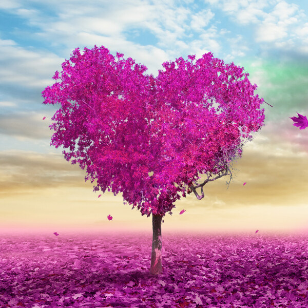 紫色爱心树装饰画