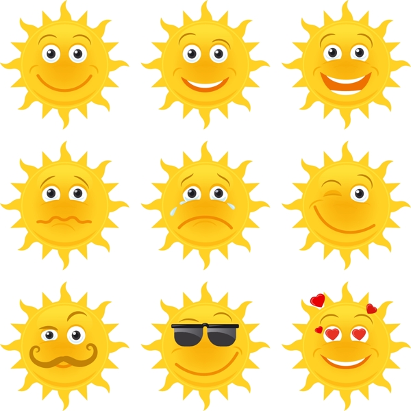 各种太阳表情矢量图