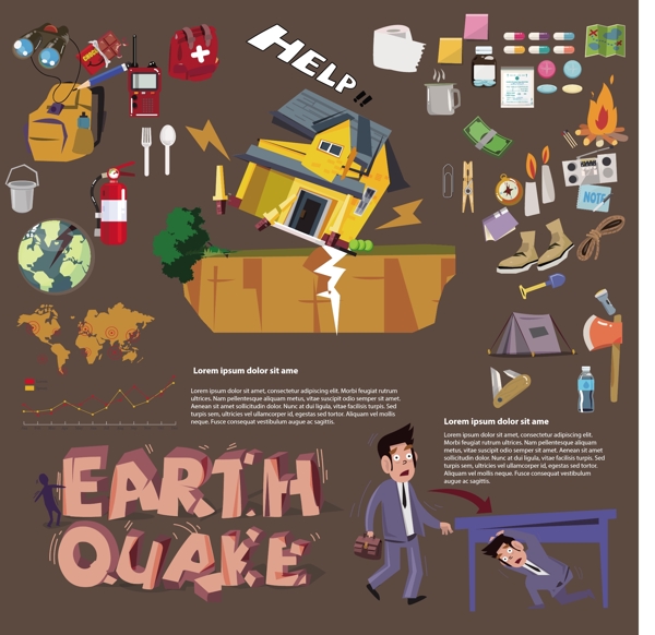 卡通地震预防信息图矢量素