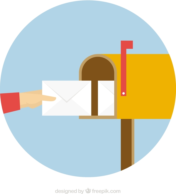 黄色邮箱背景与信封在平面设计