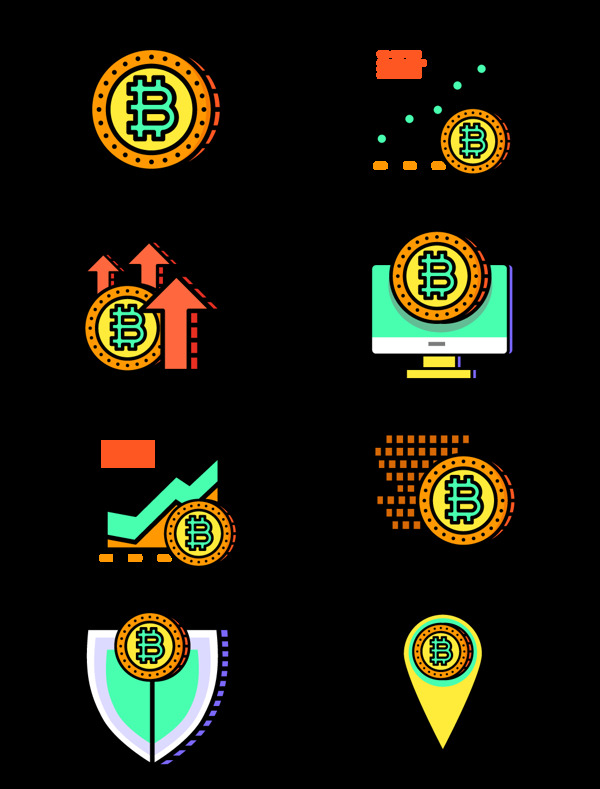 商务办公商用比特币元素手绘套图