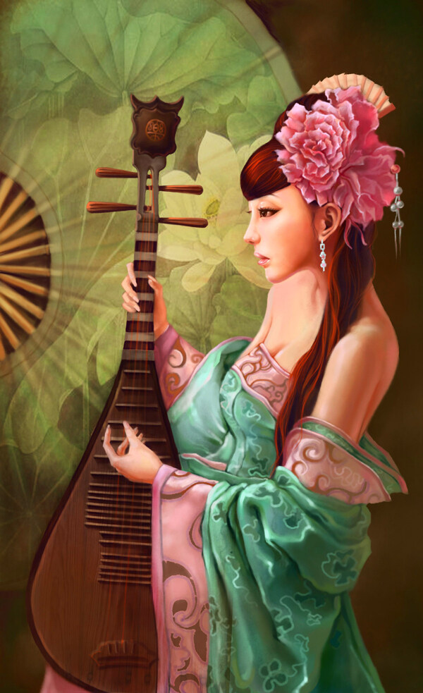 古典琵琶美女图片