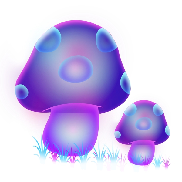 蓝色小蘑菇二个小蘑菇