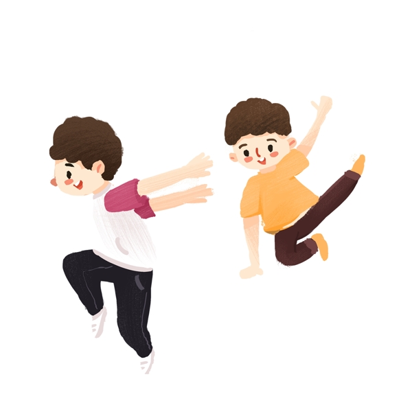 手绘两个跳舞的小男孩