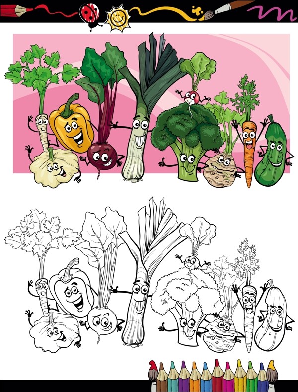 有趣的卡通蔬菜矢量图03