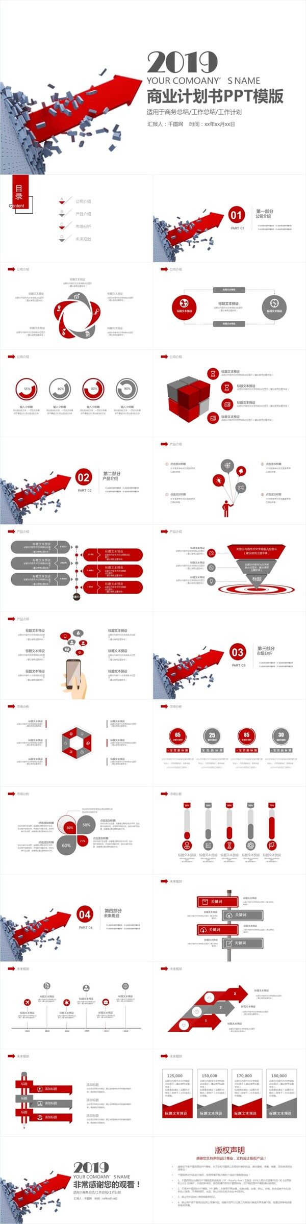 红色简约2019商业计划书PPT模板