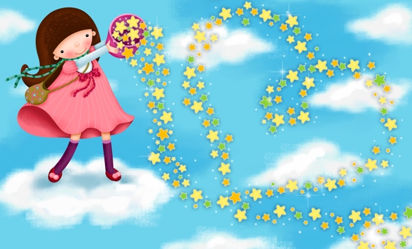 韩国儿童模板PSD源文件卡通儿童蓝色天空心星星图片素材六一6.1六一儿童节素材