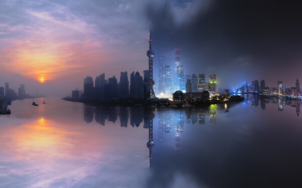 黄昏上海东方明珠图片