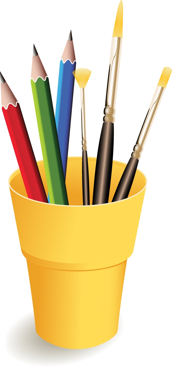 矢量彩色铅笔笔筒元素