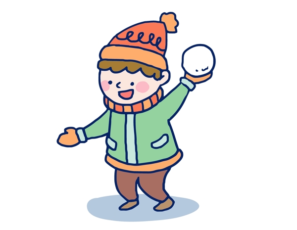 卡通男孩玩雪球元素