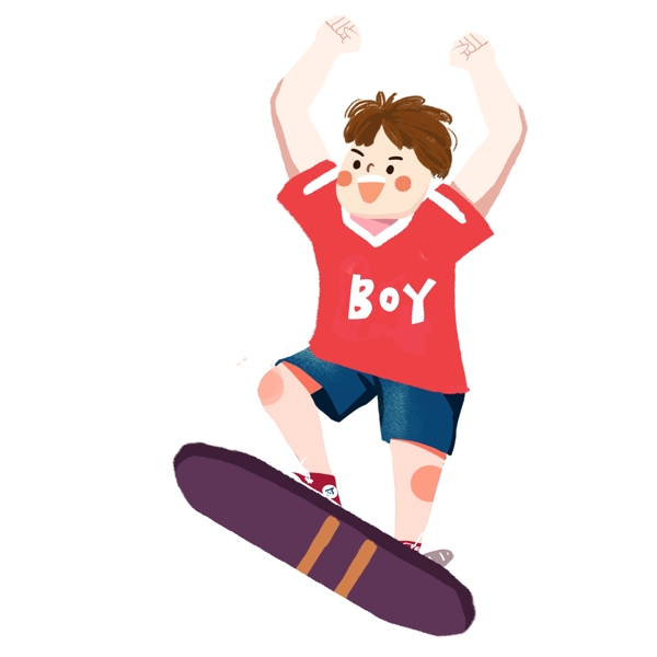 卡通手绘玩滑板的少年