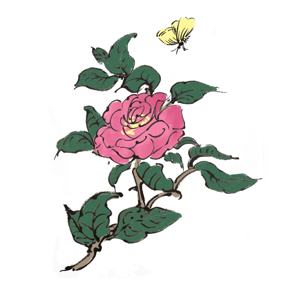 水墨蔷薇插画素材