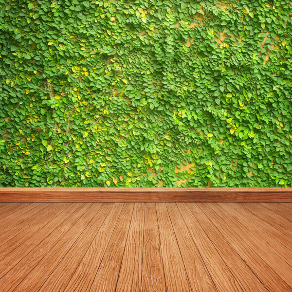 空间木纹地板绿草背景底纹