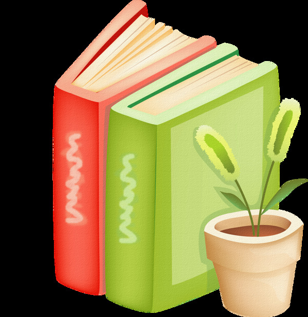手绘书本绿植元素