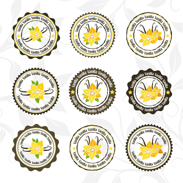 圆形里的黄色花朵标签图片