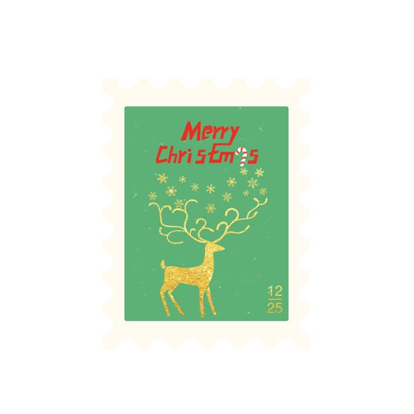 金粉圣诞节邮票贴纸圣诞麋鹿雪花元素