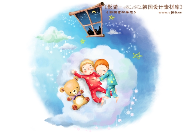 HanMaker韩国设计素材库背景卡通漫画可爱人物孩子男孩睡觉儿童