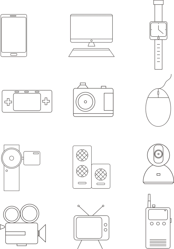 电子产品icon图标黑白线性可商用元素