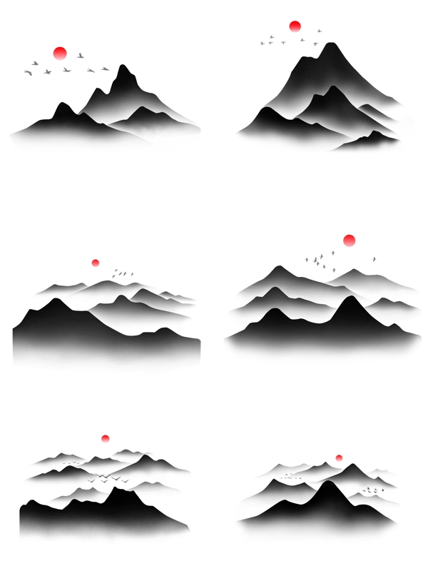 黑色水墨山套图可商用元素