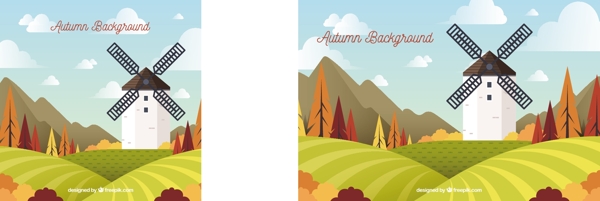 秋季背景与磨坊和景观