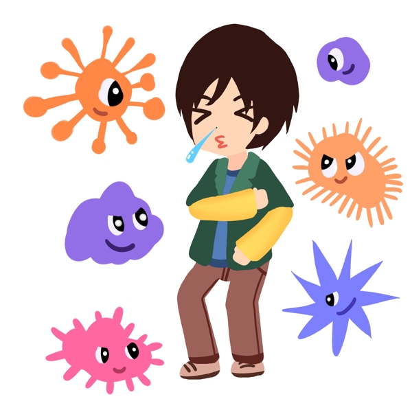 男孩感冒打喷嚏滋生细菌