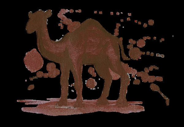 手绘水墨咖啡色骆驼动物装饰图案素材