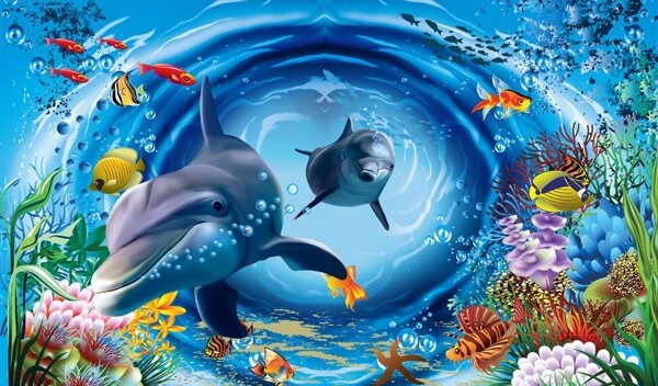 海底世界海豚背景墙