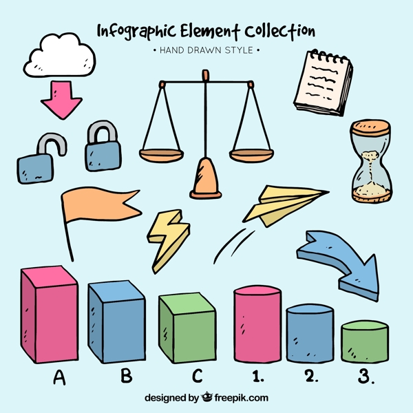各种各样的手绘元素的信息图表