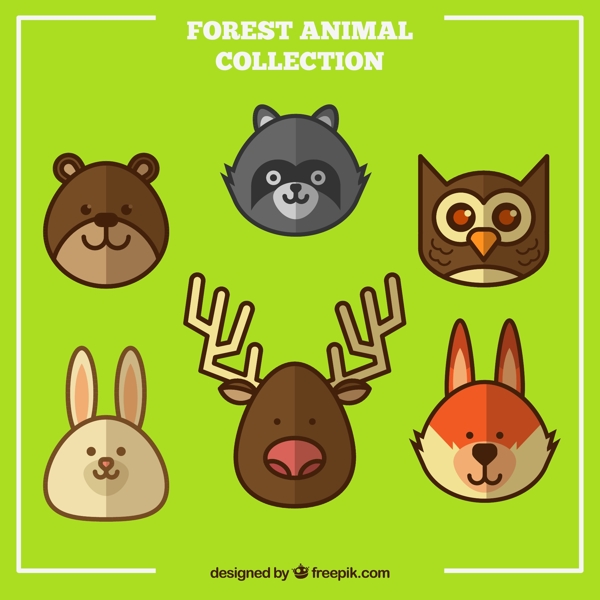 6款可爱森林动物头像矢量素材