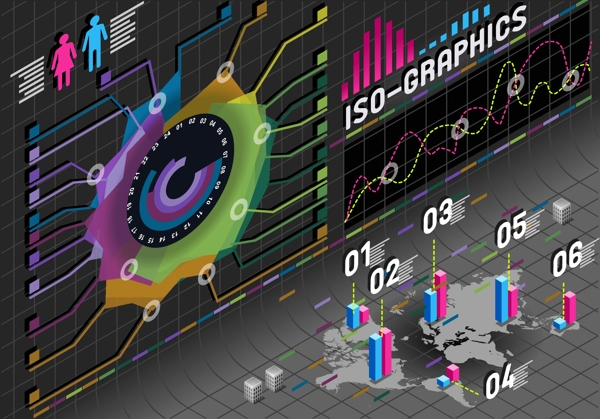立体数据统计信息图表矢量素材