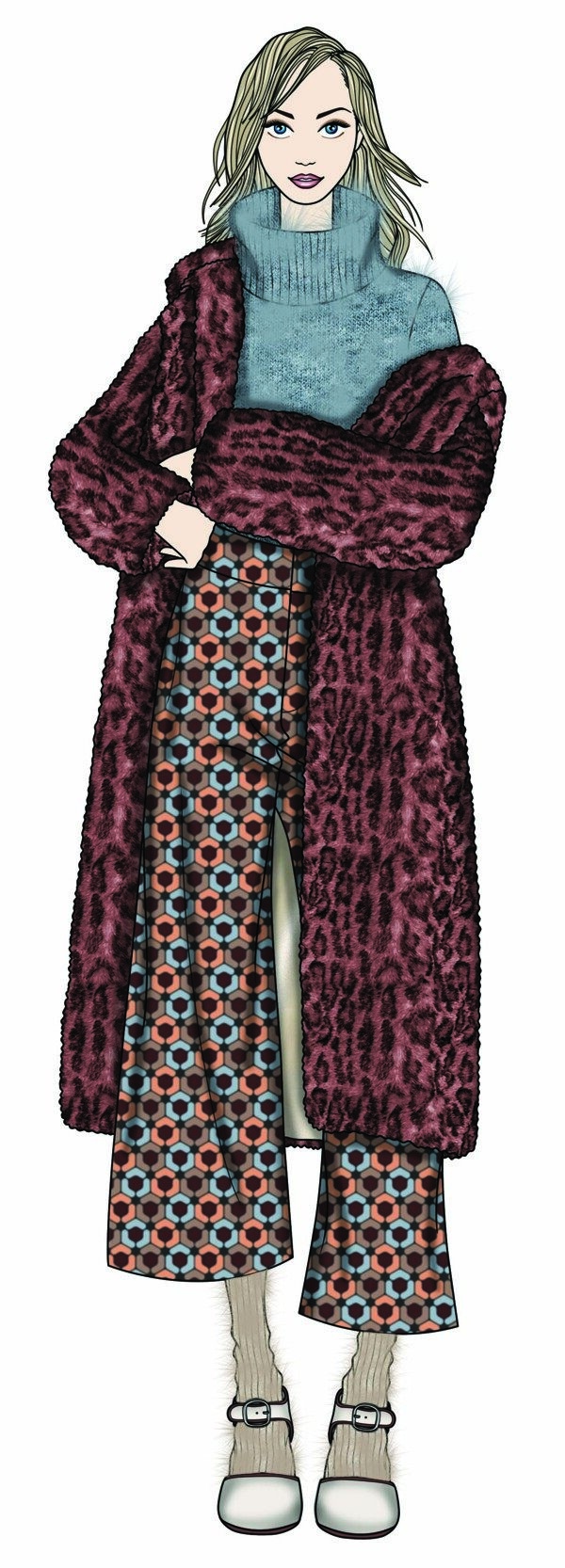 性感红褐色豹纹外套女装服装效果图