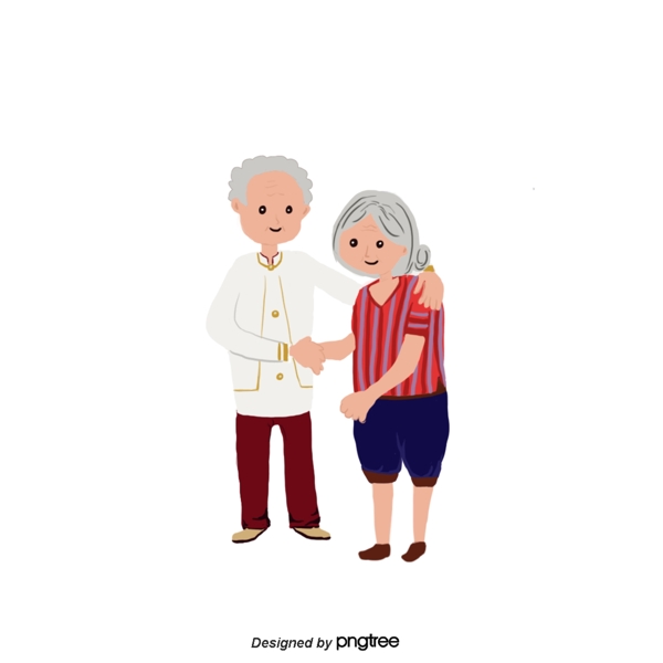 老男人和女人满头白发拥抱荣格红的手白蓝