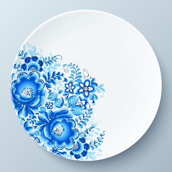 蓝花装饰白瓷盘图片