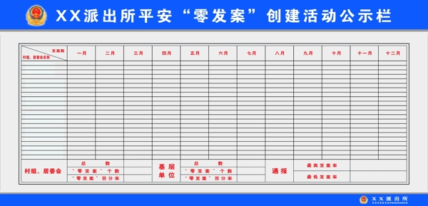 派出所零发案创建活动公示栏