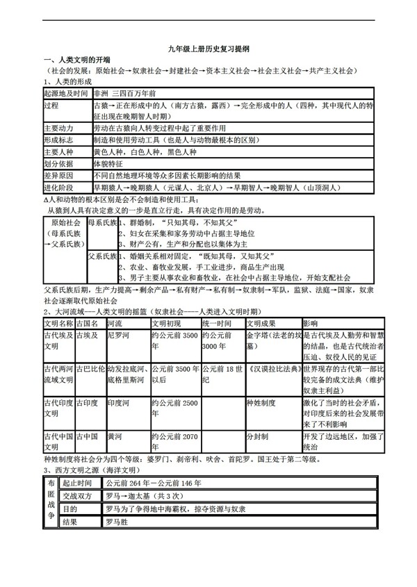 九年级上册历史九年级上册复习提纲