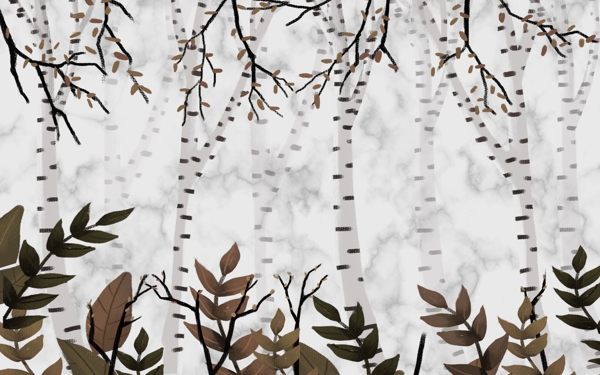 抽象创意油画森林白桦树玄关屏风