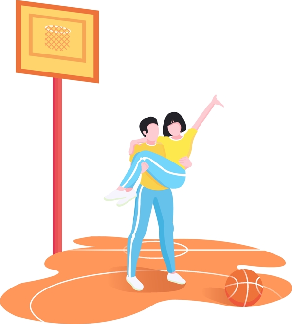 校园篮球场公主抱姿势的情侣情人节设计素材
