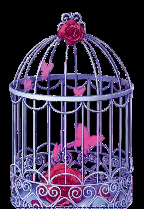 浪漫蓝紫色鸟笼装饰元素