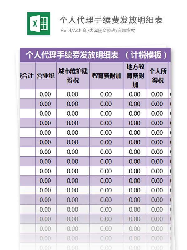 个人代理手续费发放明细表excel模板