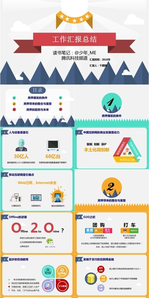 扁平化精品工作总结汇报PPT模板免费下载