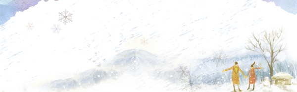 冬季雪地实景banner背景