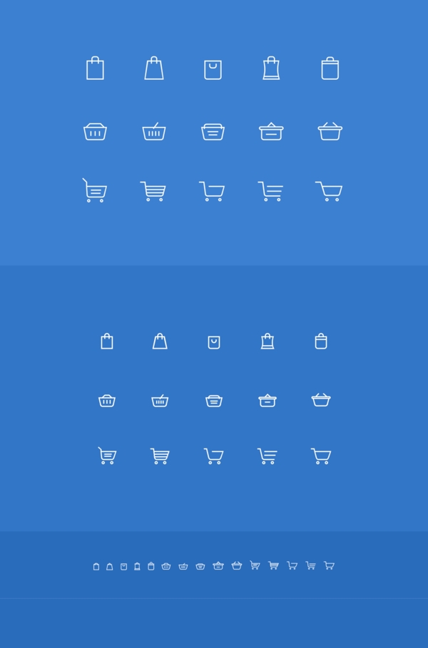蓝色背景白色线性购物车icon图标设计
