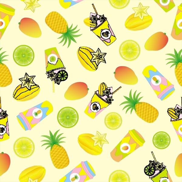 热带水果果汁装饰图案背景