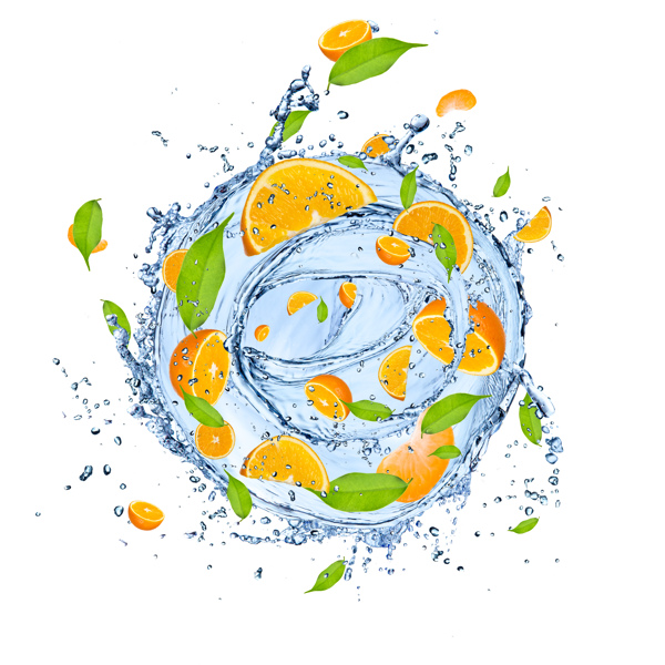 鲜橙与动感水波图片
